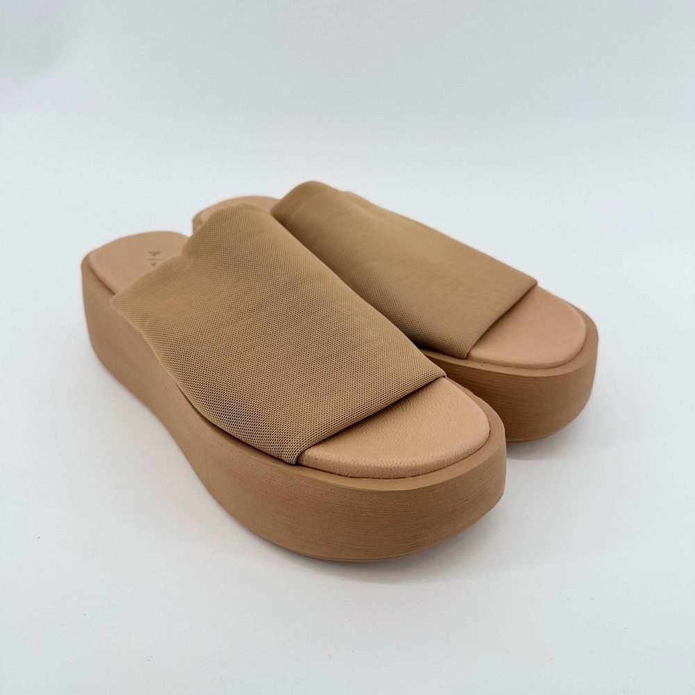 Anthropologie Mesh Platform Slide Sandals Womens 41 Tan Nude Made in Spain